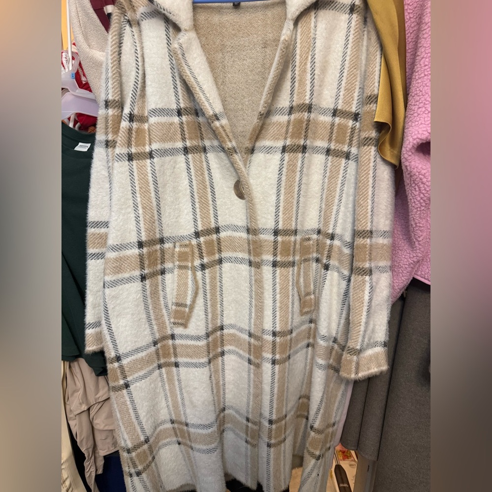 Plaid Hooded Women Sweater Coat